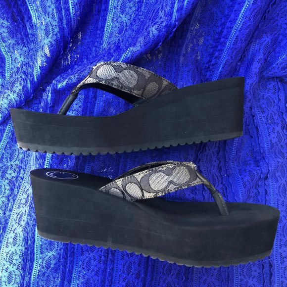 SOLD Coach Jen Platform Sandals/ Flip Flop- Smoke Coal- Size 9- Coach Logo - Picture 2 of 10